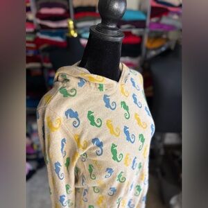 Born Upon the Tide Colorful Cashmere Seahorse Print Hoodie With Kanga Pocket, S
